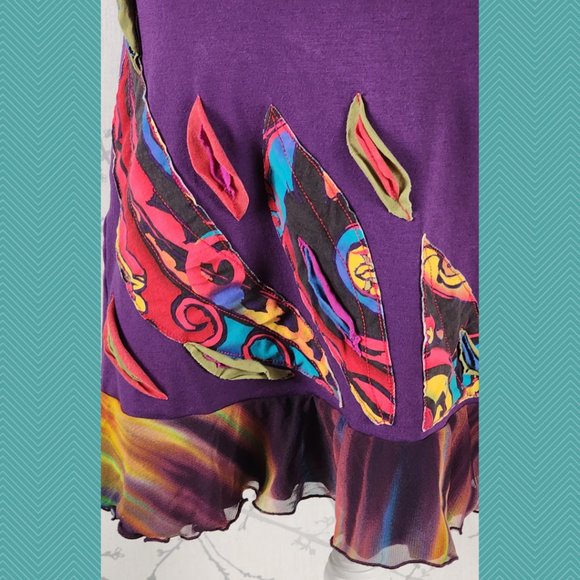 Katrin Leblond Purple Colorful Applique Peplum Midi Dress - Picture 2 of 5